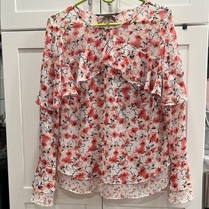 White House Black Market Floral Blouse - Red and White